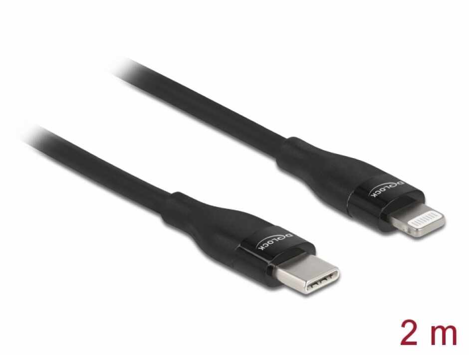 Cablu de date si incarcare USB Type-C la Lightning MFI 2m Negru, Delock 86638