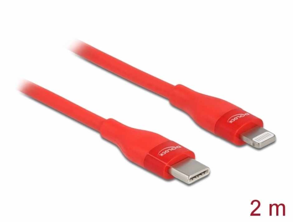 Cablu de date si incarcare USB Type-C la Lightning MFI 2m Rosu, Delock 86635