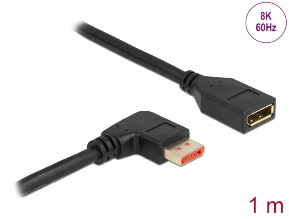 Cablu prelungitor Displayport 8K60Hz/4K240Hz HDR unghi dreapta/drept T-M 1m, Delock 87077