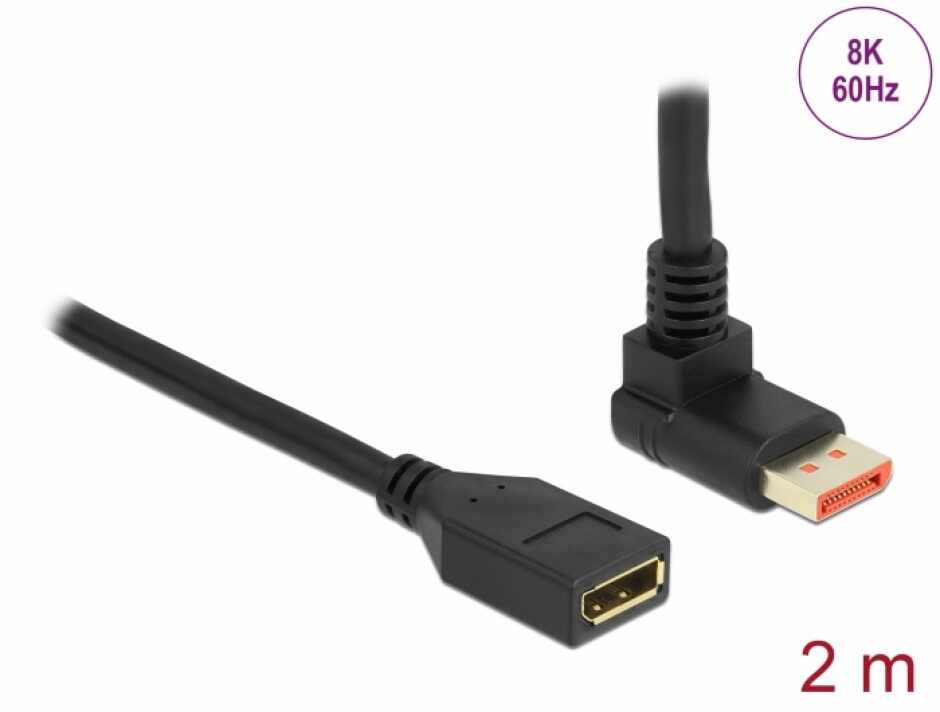Cablu prelungitor Displayport 8K60Hz/4K240Hz HDR unghi sus/drept T-M 2m, Delock 87081
