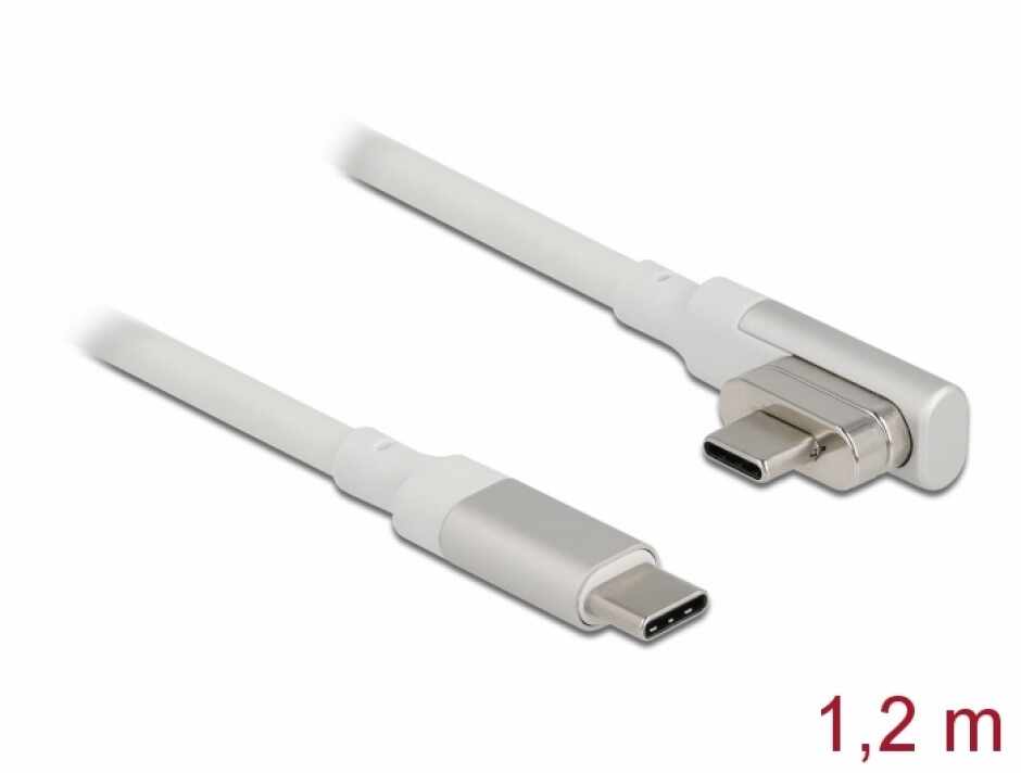 Cablu Thunderbolt 3 (USB-C) magnetic drept/unghi 90 grade 4K60Hz/100W 1.2m Alb, Delock 86703