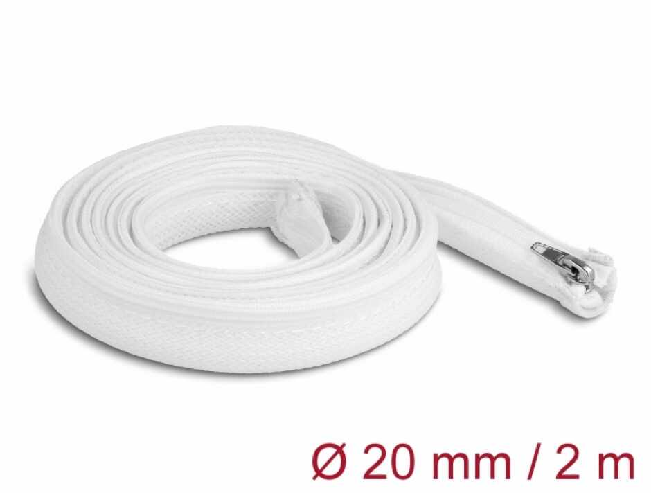 Plasa/Organizator cabluri cu fermoar 2m x 20mm Alb, Delock 20827