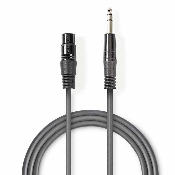 Cablu XLR 3 pini la jack stereo 6.35mm M-T 1.5m Gri, Nedis COTH15110GY15