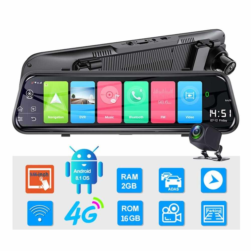 Camera Auto Dubla Tip Oglinda Techstar® Z9 Plus, Android 8.1, 4G si WiFi, 9.66 inch IPS Touch Full HD, Hotspot, ADAS, GPS, Modulator FM, Car Assist