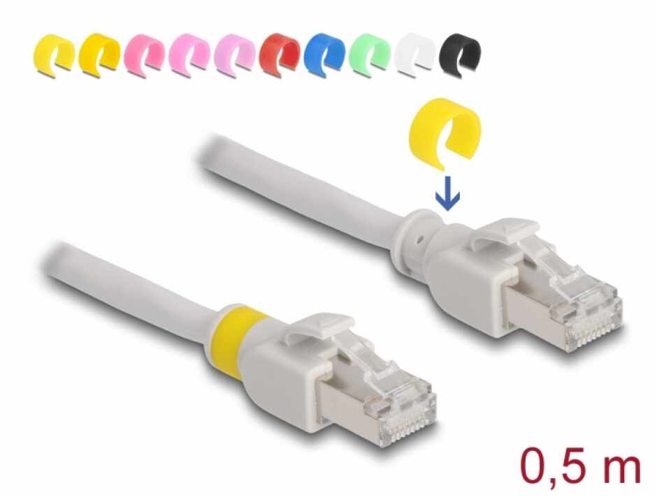 Cablu de retea RJ45 Cat.6A FTP + 20 cleme colorate 0.5m Gri, Delock 80117