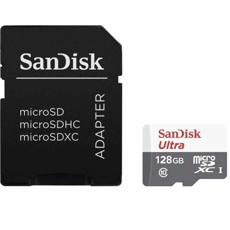 Card de memorie micro SDXC 128Gb clasa 10 + adaptor SD, Sandisk SDSQUNR-128G-GN6TA