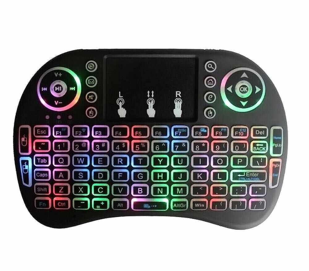 Tastatura Iluminata Wireless Techstar® i8 RGB Play, Air Mouse, cu Touchpad, pentru TV Box si Mini PC, Android TV, Smart TV, PC, Laptop