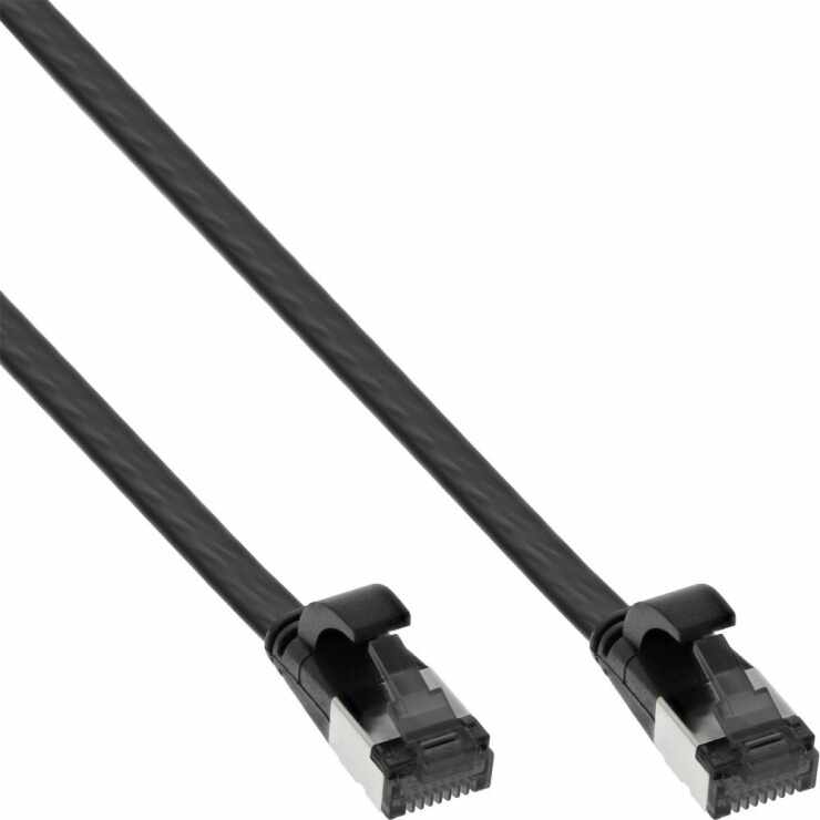 Cablu de retea RJ45 flat FTP Cat.8.1 0.5m Negru, InLine IL75855S