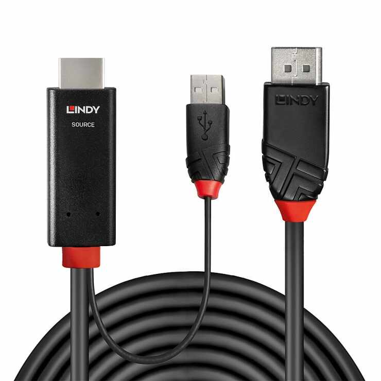 Cablu HDMI la Displayport 4K60Hz cu alimentare USB T-T 2m, Lindy L41499