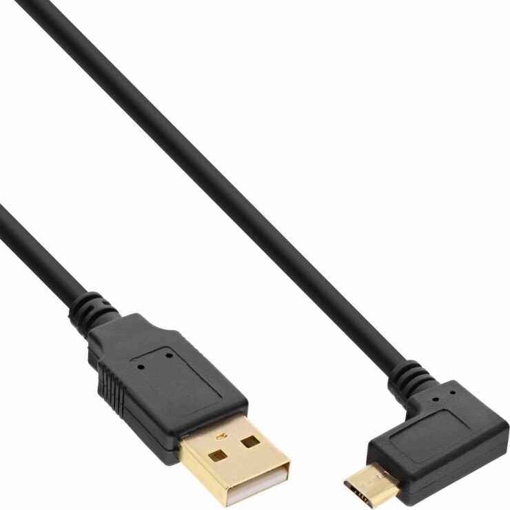 Cablu USB 2.0-A la micro USB-B unghi 90 grade T-T 0.5m, InLine IL31705T