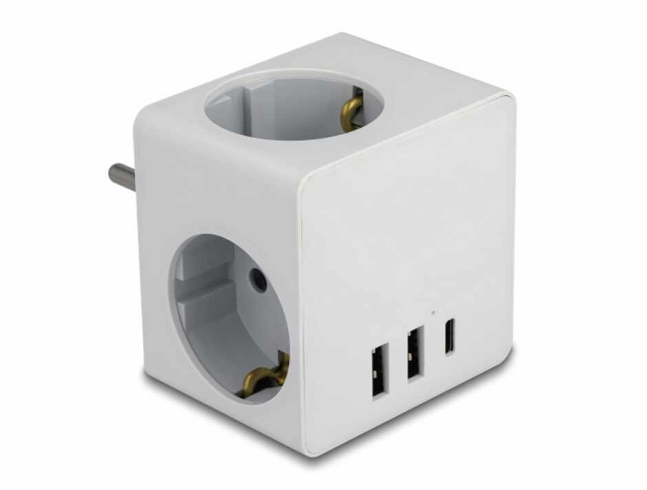 Prelungitor in forma de cub cu 3 x Schuko + 2 x USB-A + 1 x USB type C, Delock 11496