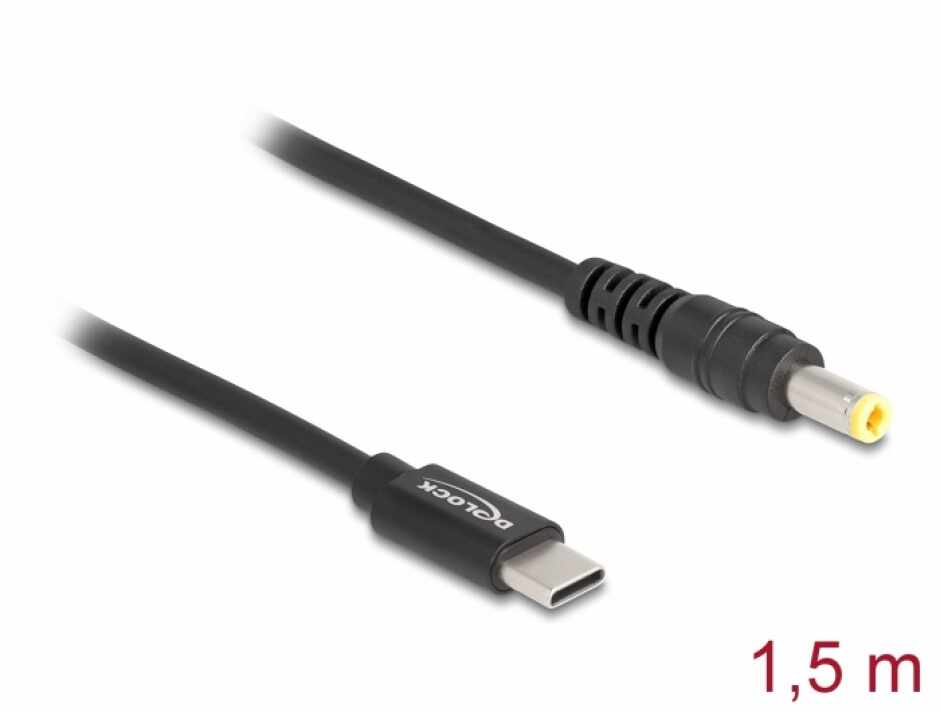 Cablu de alimentare laptop USB type C la DC 5.5 x 2.5 mm 20V/3A 1.5m, Delock 87978