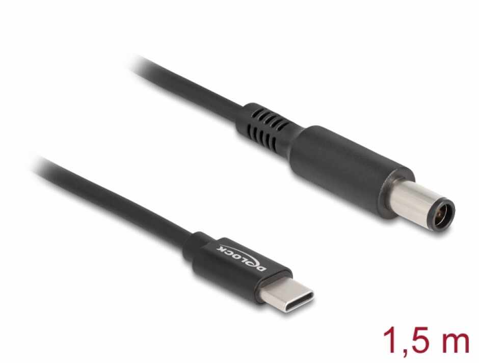 Cablu de alimentare laptop USB type C la Dell 7.4 x 5.0 mm 20V/3A 1.5m, Delock 87975