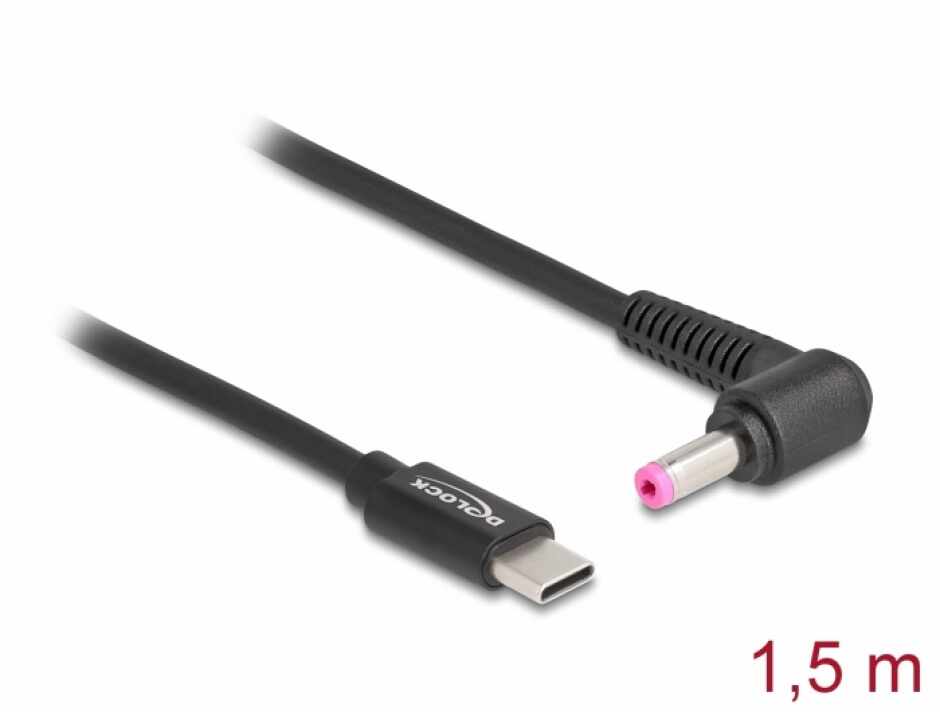 Cablu de alimentare laptop USB type C la HP 4.8 x 1.7 mm 20V/3A 1.5m, Delock 87973