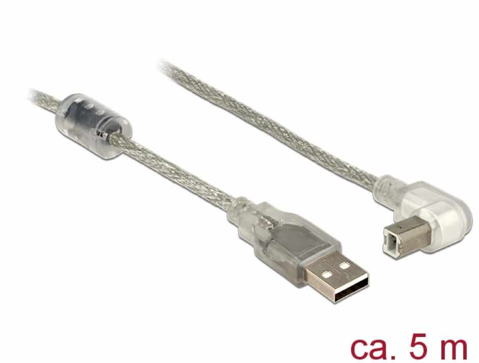 Cablu USB 2.0 tip A-B T-T unghi 5m transparent, Delock 84816