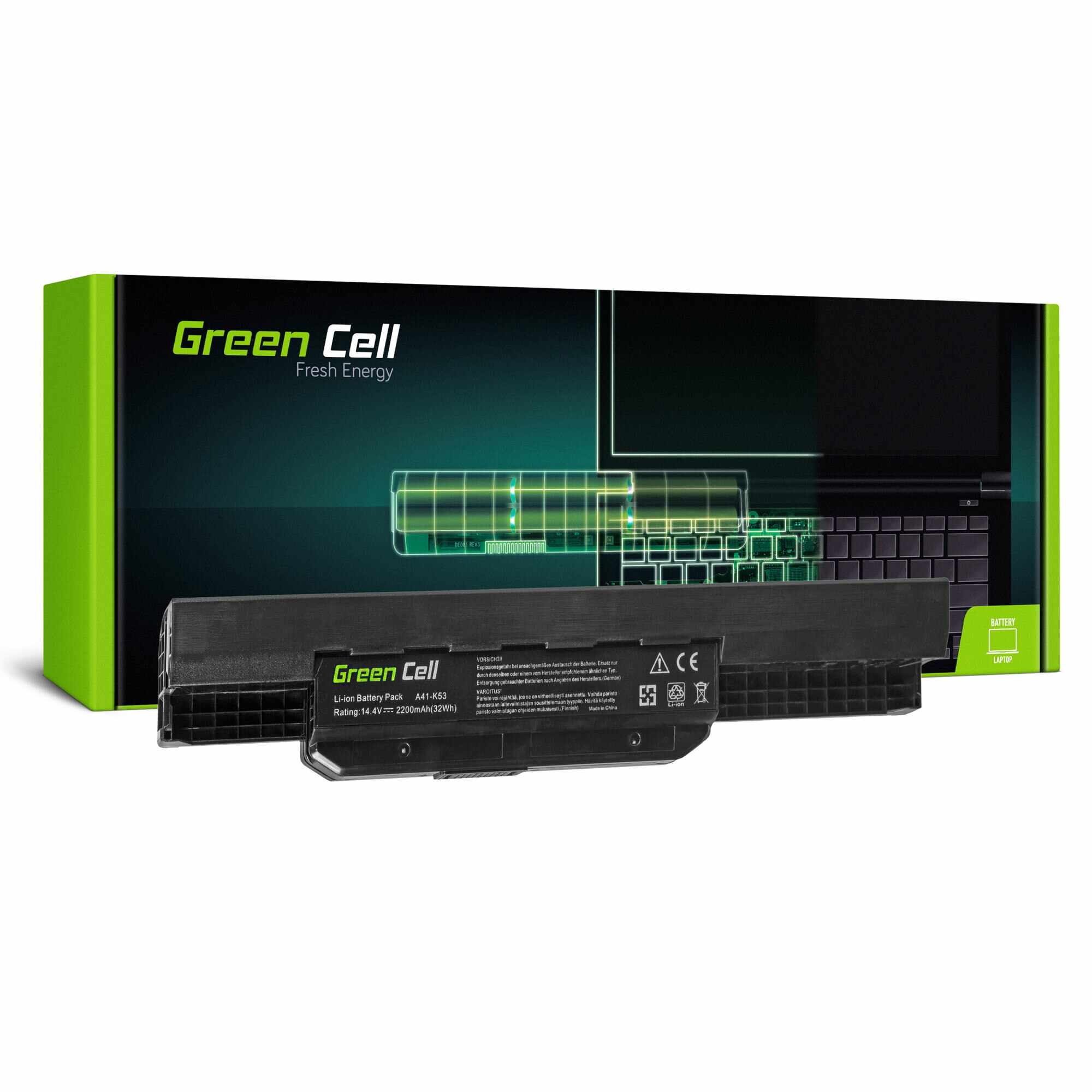 ﻿Baterie laptop A31-K53 A32-K53 A41-K53 A42-K53 pentru Asus A537 K53 K53E K53S K53SV X53 X53S X53U X54 X54C X54F X54H acumulator marca Green Cell 2200mAh