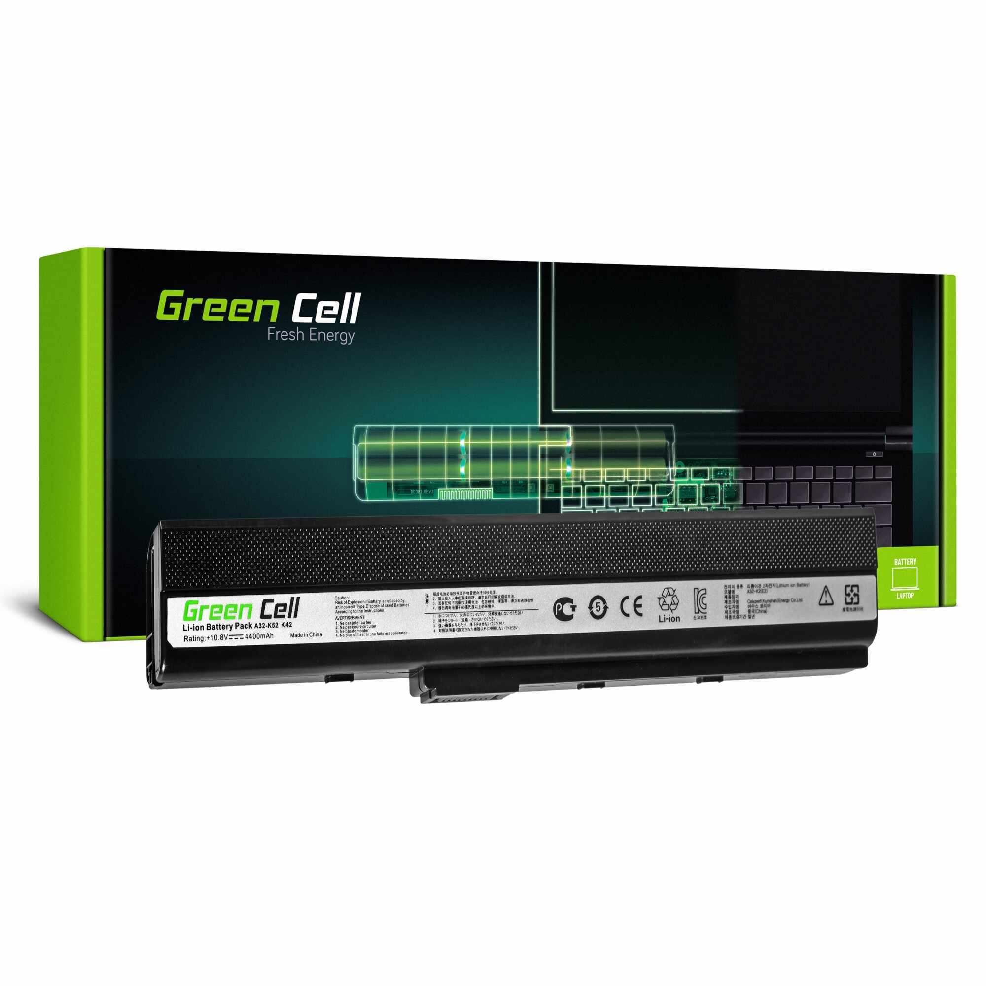 ﻿Baterie laptop A32-K52 A32-K42 pentru Asus K52 K52J K52F A52 A52F X52J X52 K52JC K52N acumulator marca Green Cell