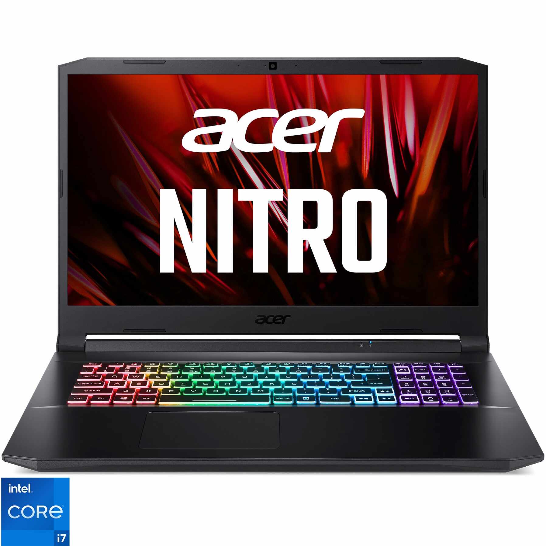 Laptop Gaming Acer Nitro 5 AN517-54 cu procesor Intel® Core™ i7-11800H pana la 4.60 GHz, 17.3', FHD IPS 144Hz, 16GB DDR4, 512GB SSD, GeForce RTX 3070 8GB, No OS, Shale Black