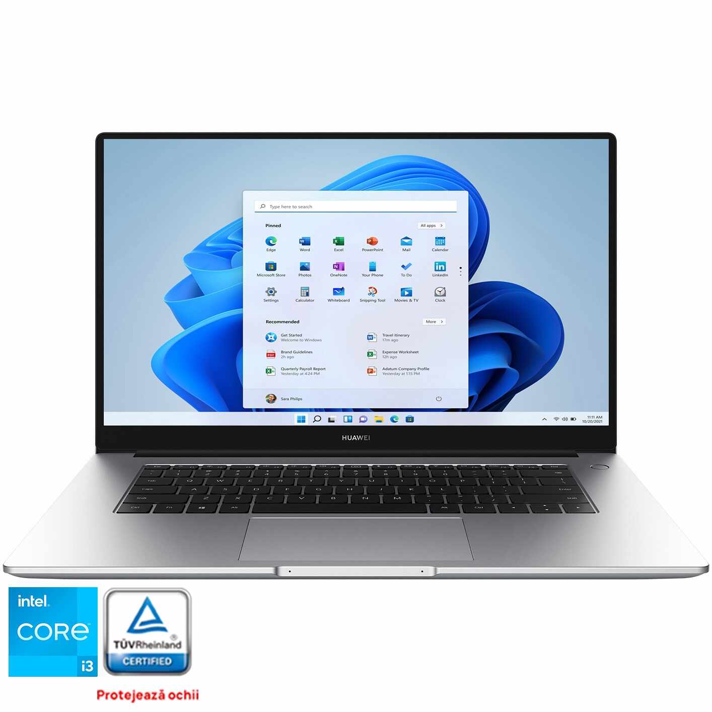Laptop Huawei MateBook D15 cu procesor Intel® Core™ i3-1115G4 pana la 4.10 GHz, 15.6
