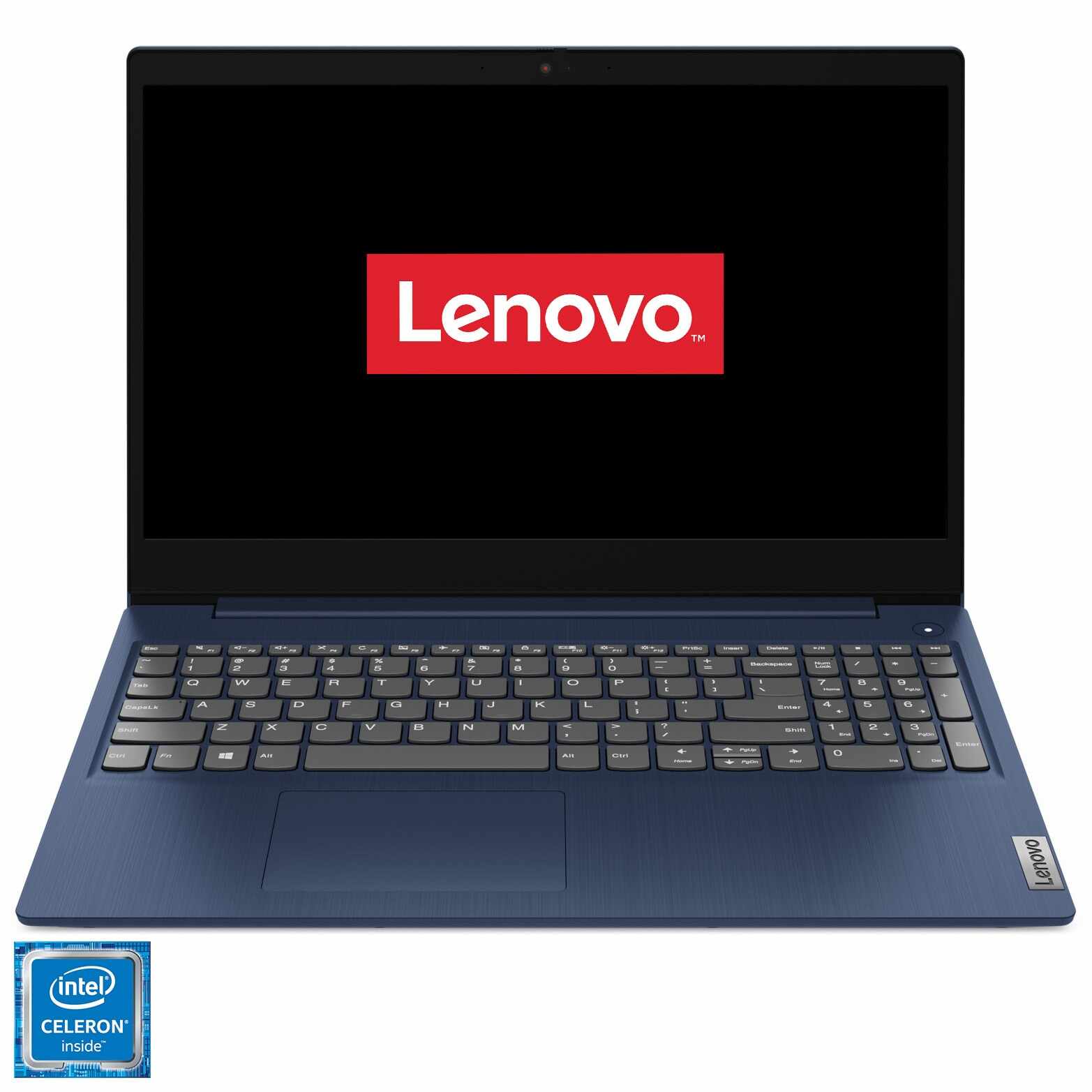 Laptop Lenovo 15.6' IdeaPad 3 15IGL05, HD, cu procesor Intel® Celeron® N4120 (quad core, 4M Cache, pana la 2.60 GHz), 4GB DDR4, 256GB SSD, GMA UHD 600, Free DOS