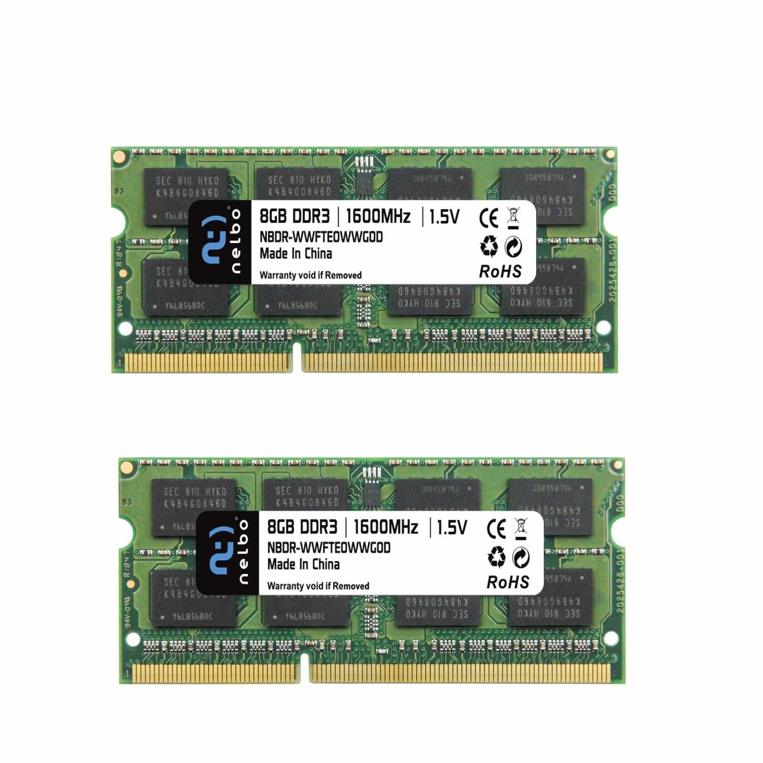 Set memorie RAM 16 GB (2x8 GB) sodimm ddr3, 1600 Mhz, Nelbo, dual channel, pentru laptop