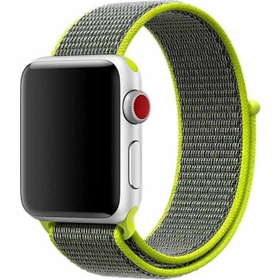Curea pentru Apple Watch 40mm iUni Woven Strap, Nylon Sport, Gray-Electric Green