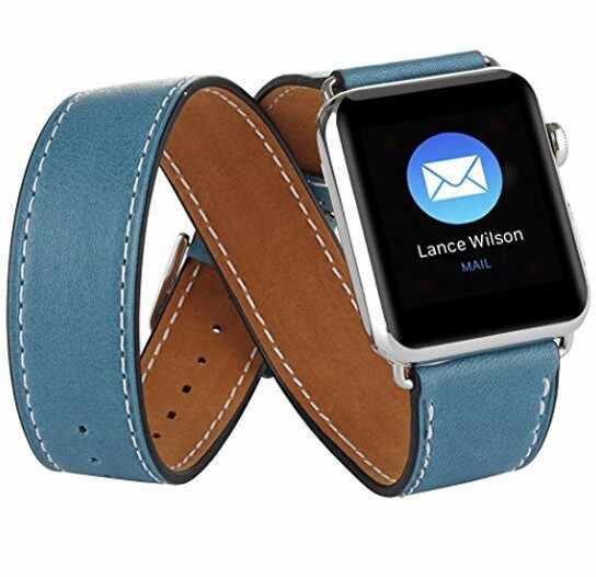Curea pentru Apple Watch 40mm piele iUni Double Tour Albastru