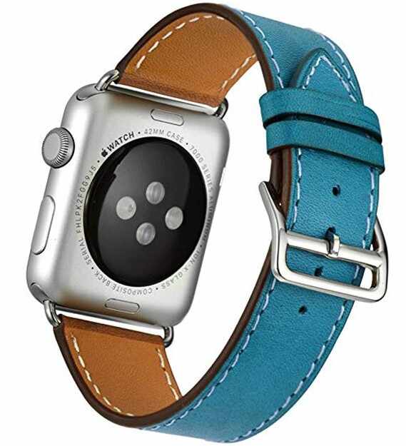 Curea pentru Apple Watch 40mm piele iUni Single Tour Albastru
