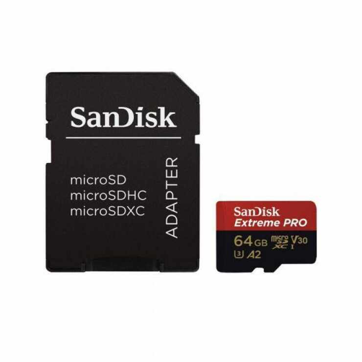Card de memorie micro SDXC Sandisk Extreme 64GB clasa 10 + adaptor SD, SDSQXAH-064G-GN6MA