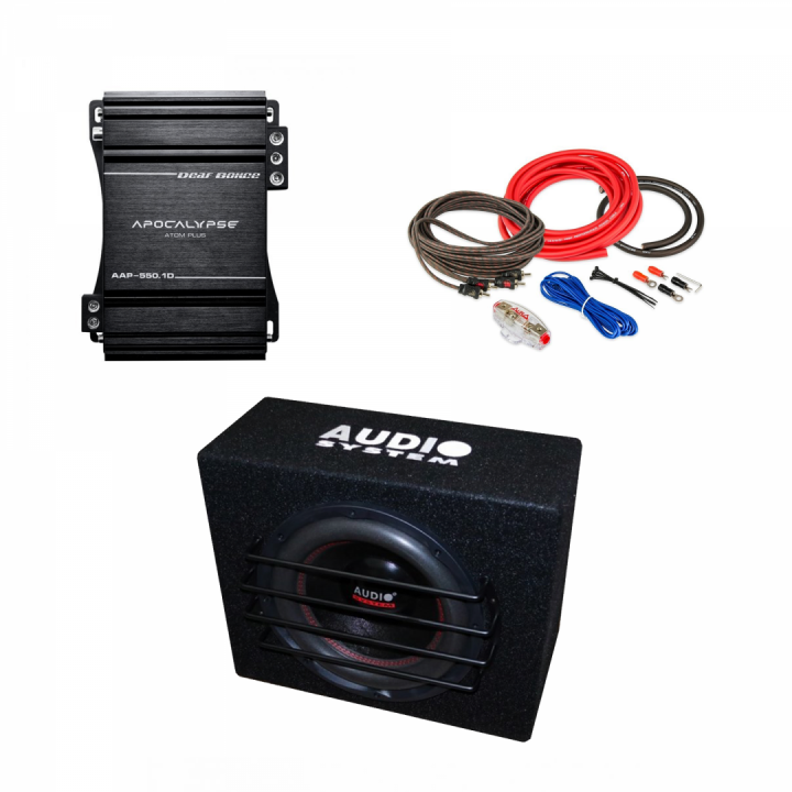 Pachet Subwoofer auto Audiosystem AS 12 500W + Amplificator Apocalypse AAP 550.1D + Kit de cabluri complet