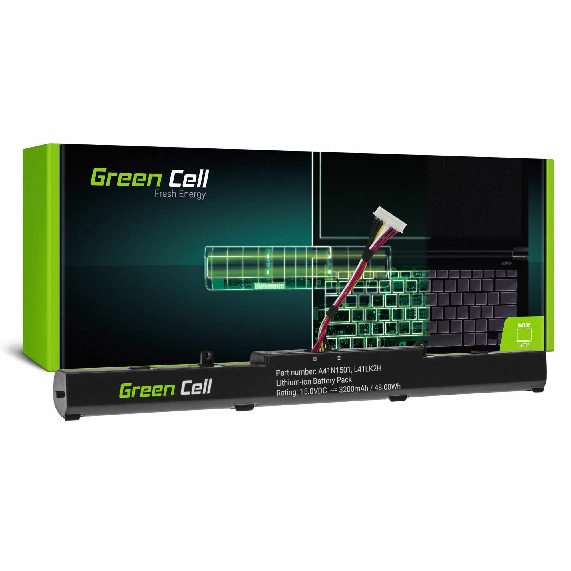 ﻿Baterie laptop A41N1501 pentru Asus ROG GL752 GL752V GL752VW, Asus VivoBook Pro N552 N552V N552VW N552VX N752 N752V N752VX acumulator marca Green Cell