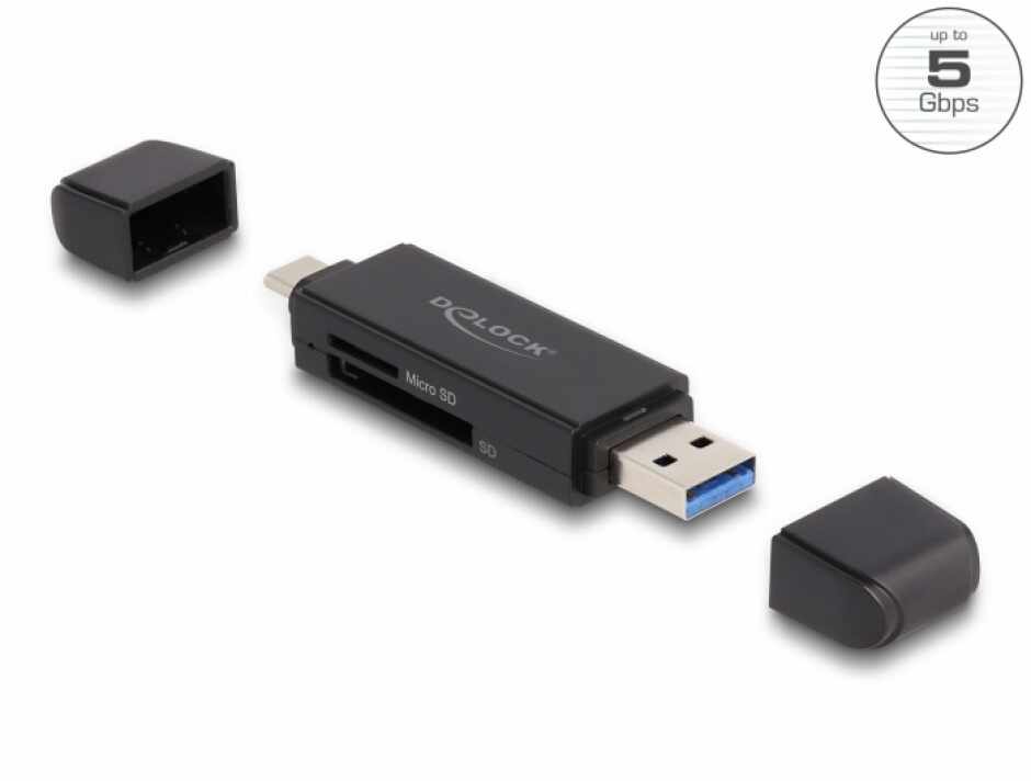 Cititor de carduri USB 3.2 Gen1-A + type C la micro SD/SD, Delock 91004