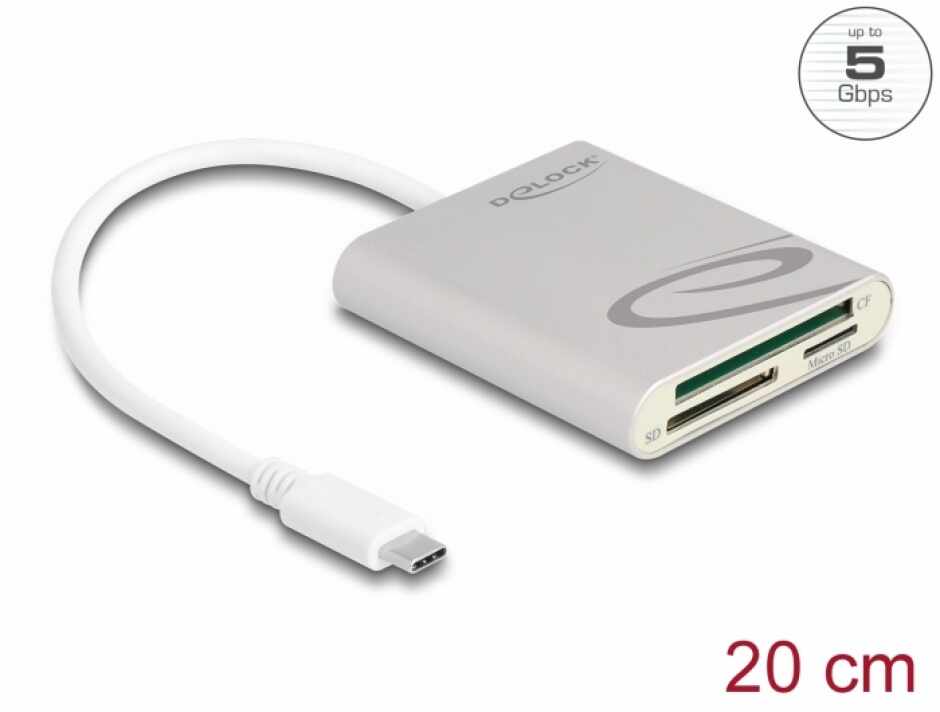 Cititor de carduri USB 3.2 Gen1 type C la micro SD/SD/CF type I , Delock 91005