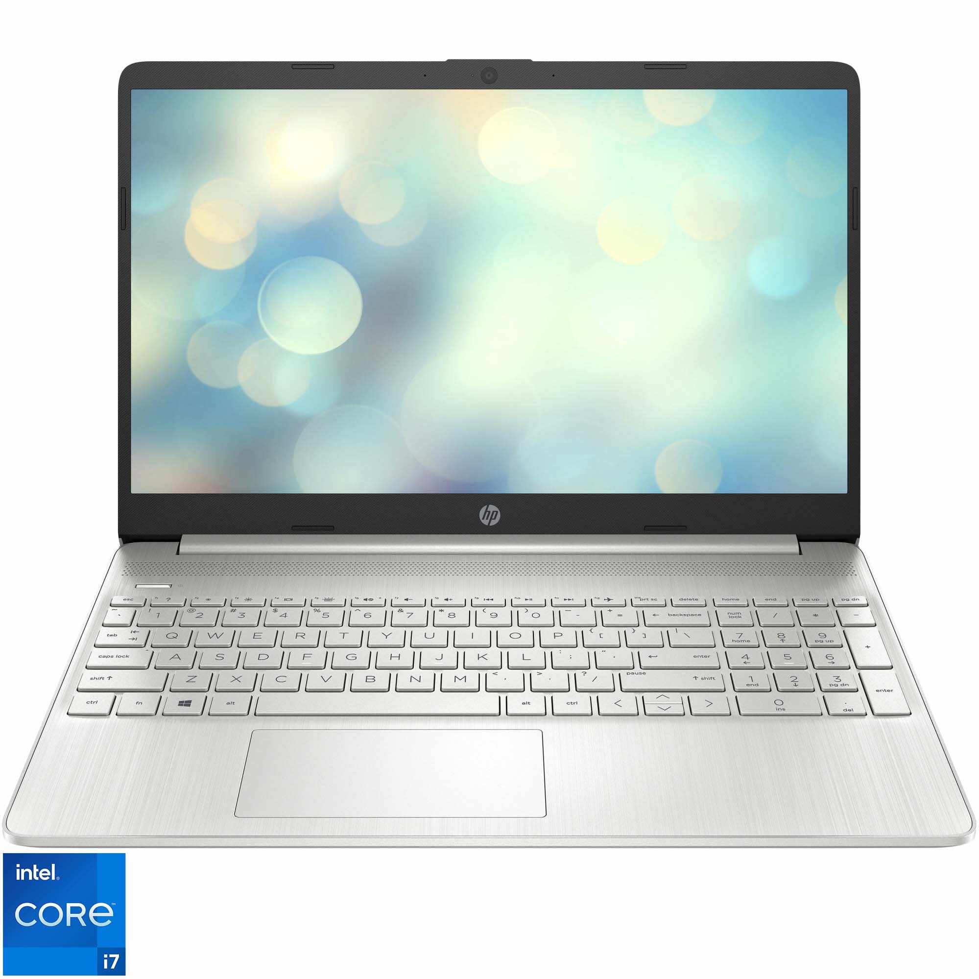 Laptop HP 15s-fq5014nq cu procesor Intel® Core™ i7-1255U pana la 4.70 GHz, 15.6, Full HD, IPS, 8GB, 512GB SSD, Intel® Iris® Xe Graphics, Free DOS, Silver
