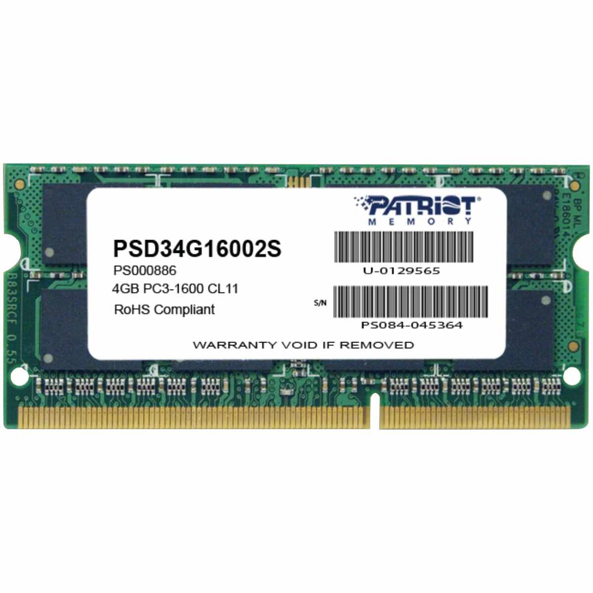 Memorie notebook Patriot 4GB, DDR3, 1600MHz, CL11, 1.5v