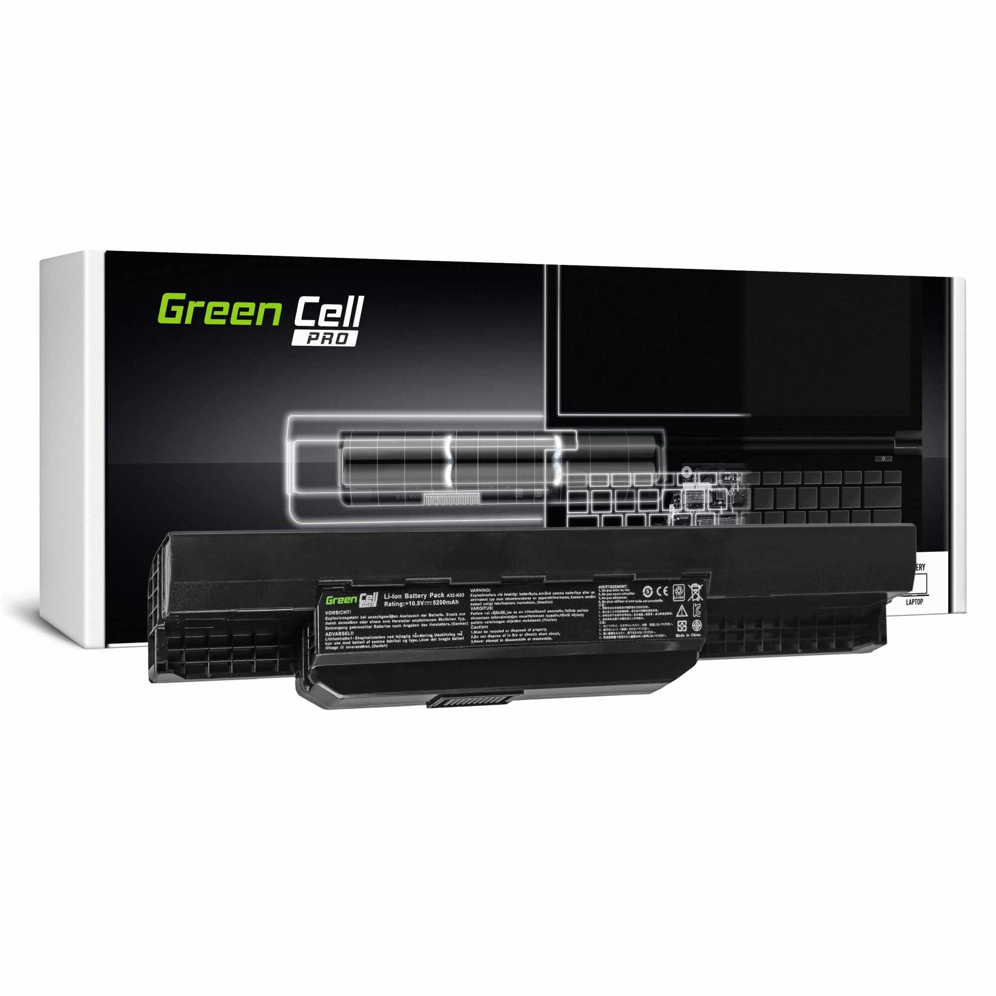 Baterie laptop PRO serie A31-K53 A32-K53 A41-K53 A42-K53 pentru Asus A537 K53 K53E K53S K53SV X53 X53S X53U X54 X54C X54F X54H acumulator marca Green Cell 5200mAh