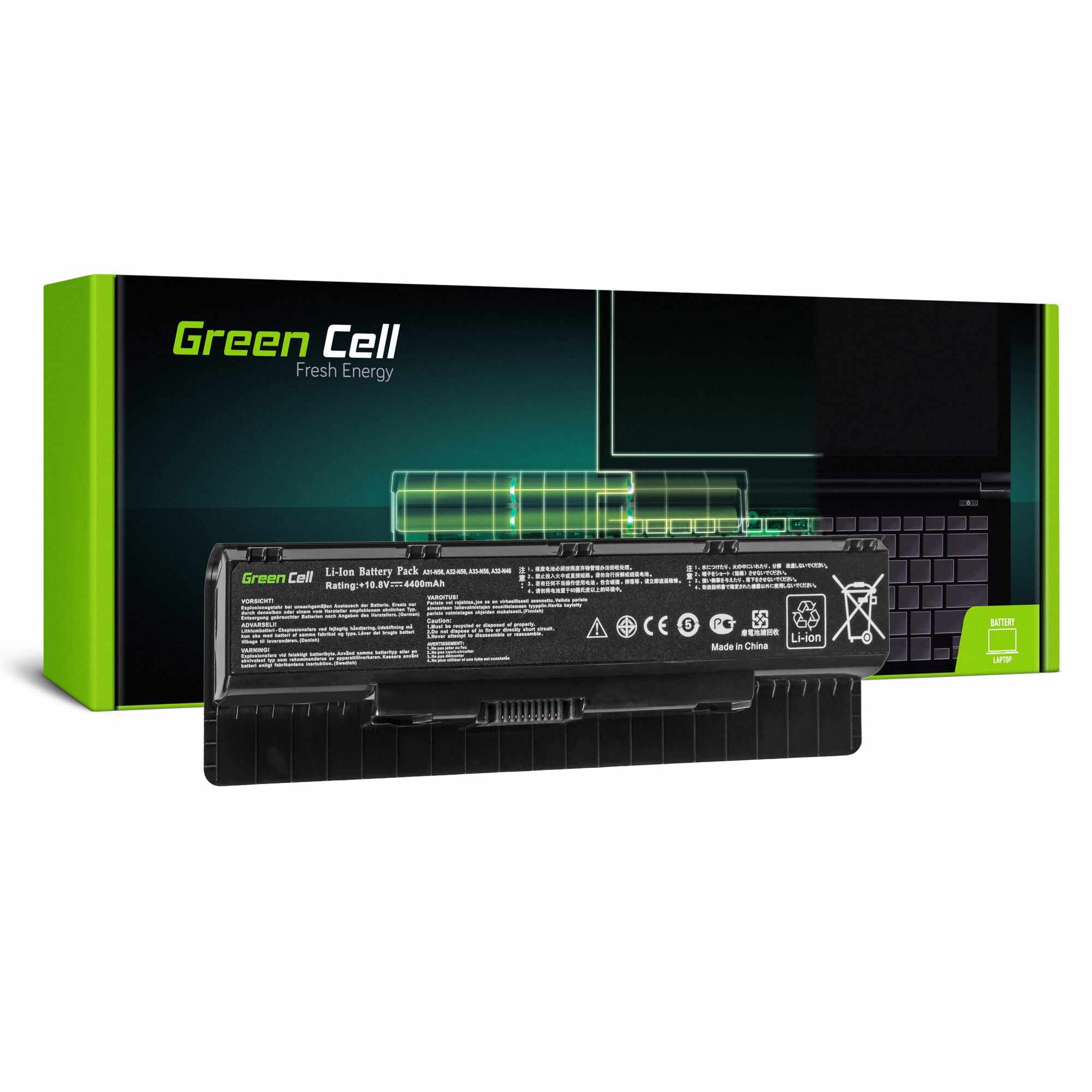 ﻿Baterie pentru Asus N46VB R501VB R401 N56JR-S4080H R701VB (4400mAh 11.1V) Laptop acumulator marca Green Cell®