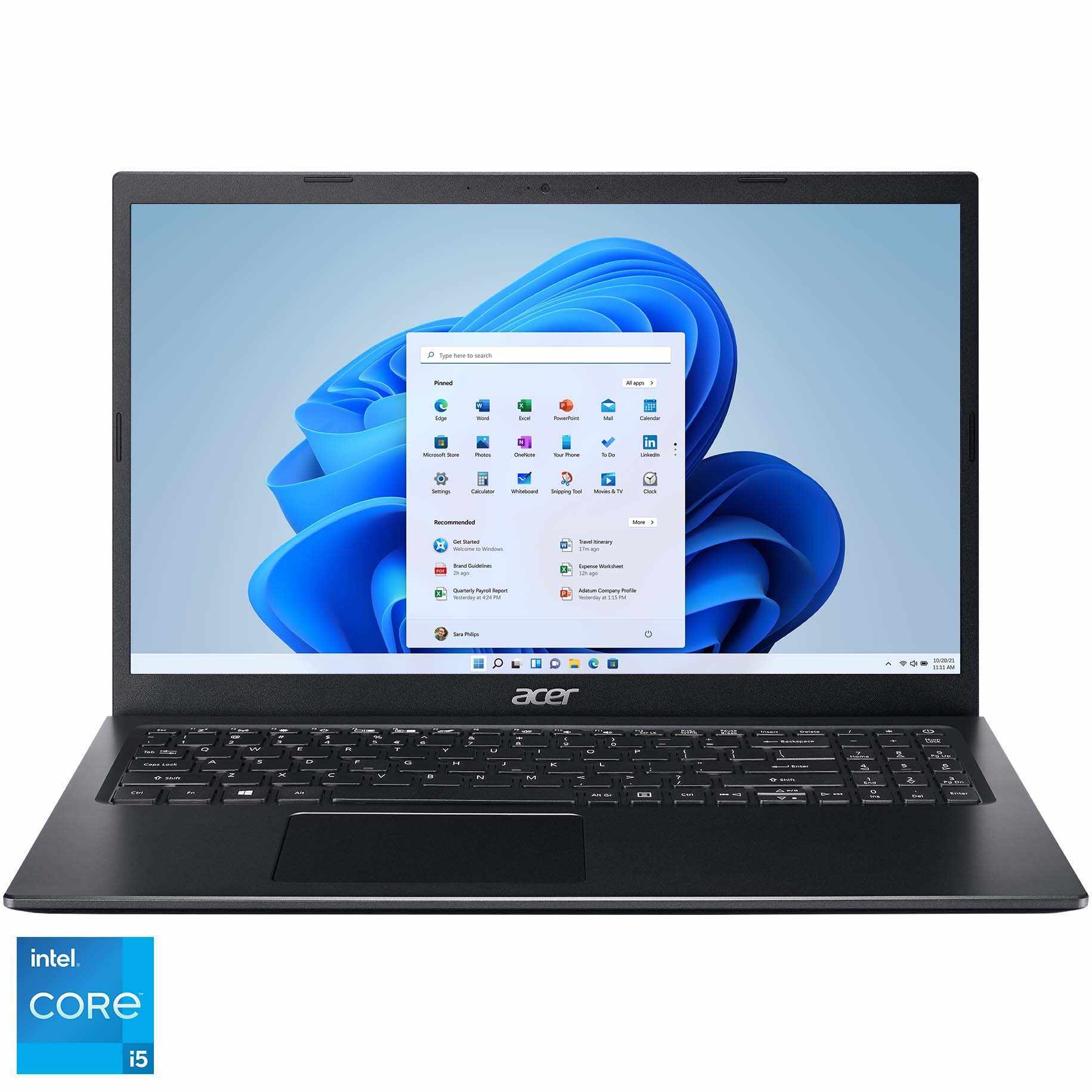 Laptop Acer Aspire 5 A515-56 cu procesor Intel® Core™ i5-1135G7 pana la 4.20 GHz, 15.6', FHD, 8GB DDR4, 512GB SSD, Intel Iris Xe, Win 11 Home, Charcoal Black