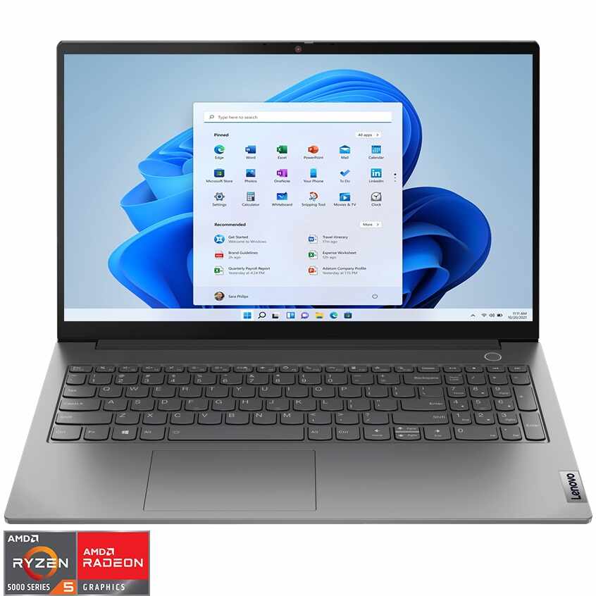 Laptop Lenovo ThinkBook 15 G3 ACL cu procesor AMD Ryzen5 5600U (16M Cache, up to 4.2 GHz), 15.6', FHD, IPS, 8GB DDR4, 512GB SSD, Radeon, Windows 11 Pro, Mineral Gray