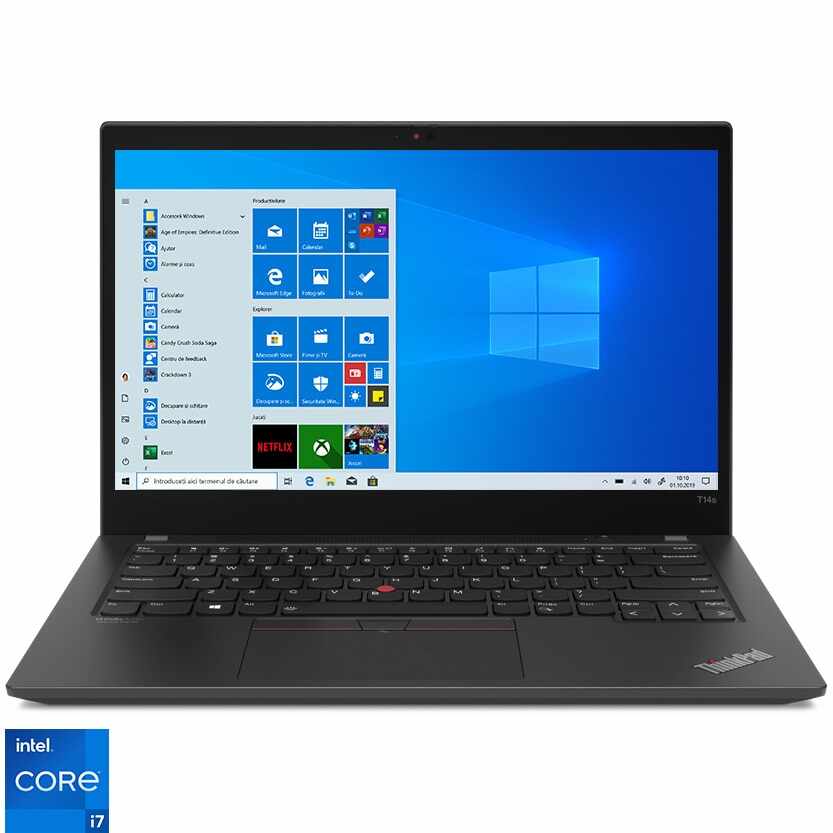 Laptop ultraportabil Lenovo ThinkPad T14s Gen 2 cu procesor Intel® Core™ i7-1165G7 pana la 4.70 GHz , 14