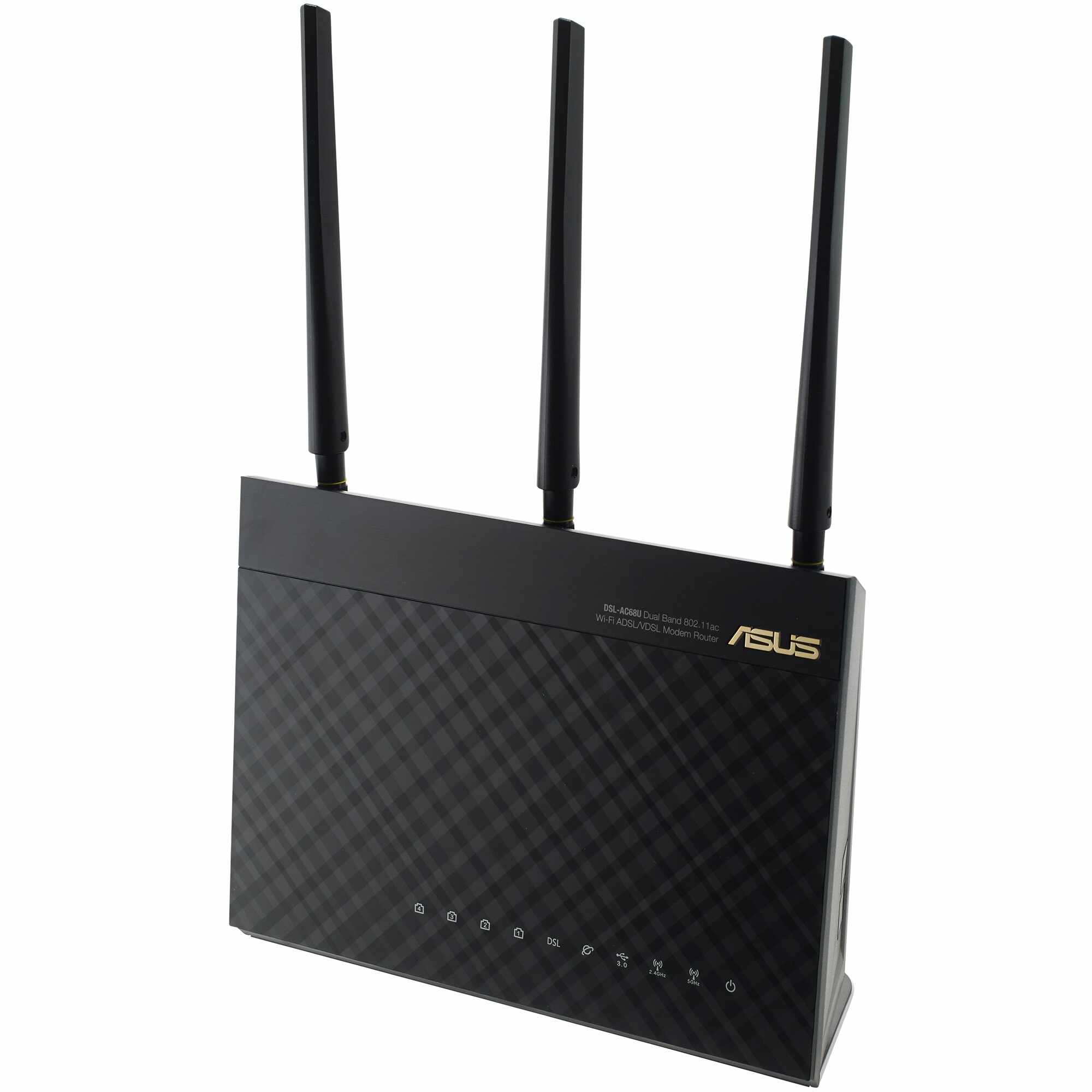 Router wireless ASUS DSL-AC68U, AC1900, 600 + 1300 Mbps, 4 x RJ45 10/100/1000 Mbps, USB 3.0, Black