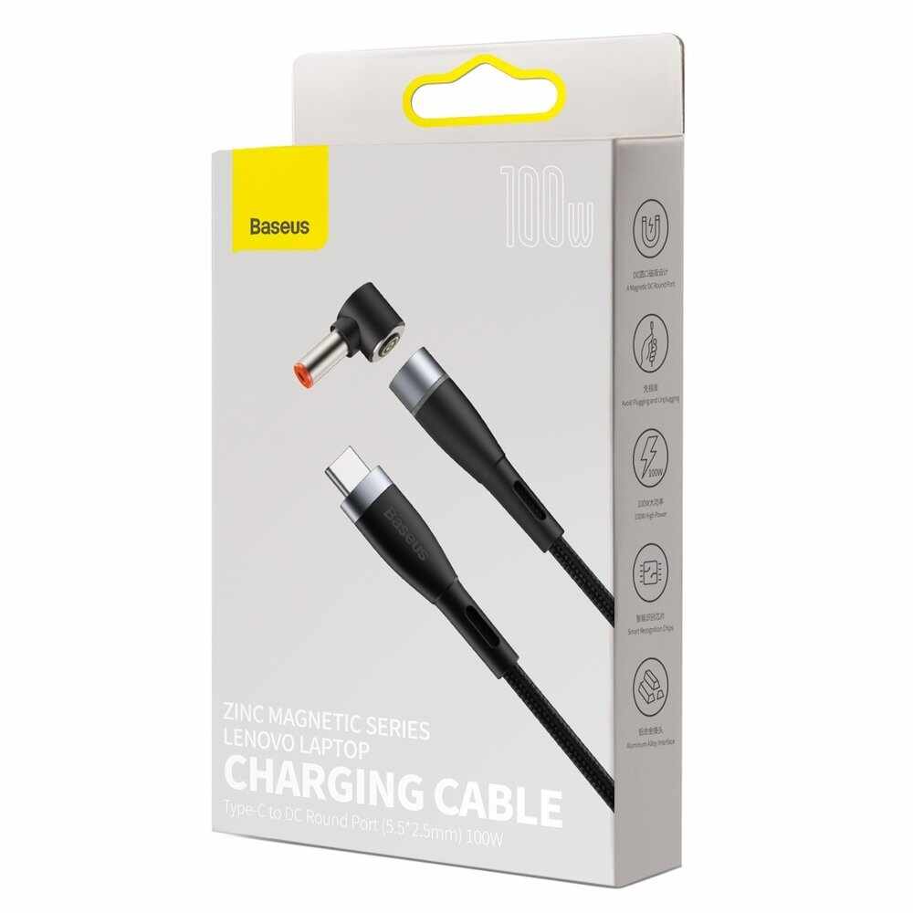 Cablu de incarcare Baseus Zinc Magnetic, pentru laptop Lenovo, USB-C/DC, 100W, 2 m, Negru