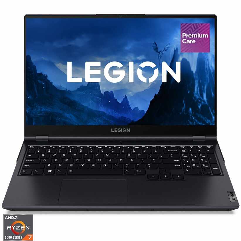Laptop Gaming Lenovo Legion 5 15ACH6H cu procesor AMD Ryzen™ 7 5800H pana la 4.4 GHz, 15.6', Full HD, IPS, 165Hz, 16GB, 512GB SSD, NVIDIA GeForce RTX 3070 8GB, No OS, Phantom Blue, 3y on-site, Premium Care