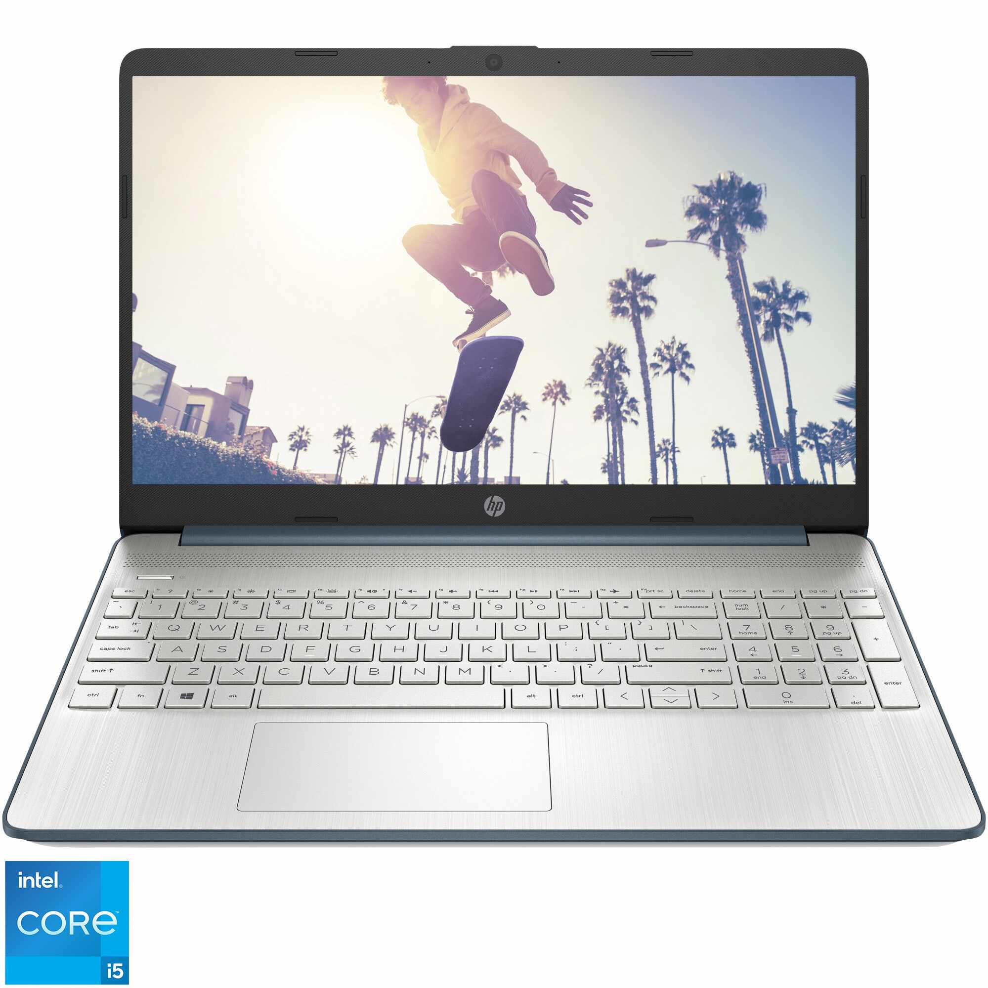 Laptop HP 15s-fq5027nq cu procesor Intel® Core™ i5-1235U pana la 4.40 GHz, 15.6 FHD, 8GB DDR4, 512GB PCIe SSD, Intel Iris Xe, FreeDOS, Spruce Blue
