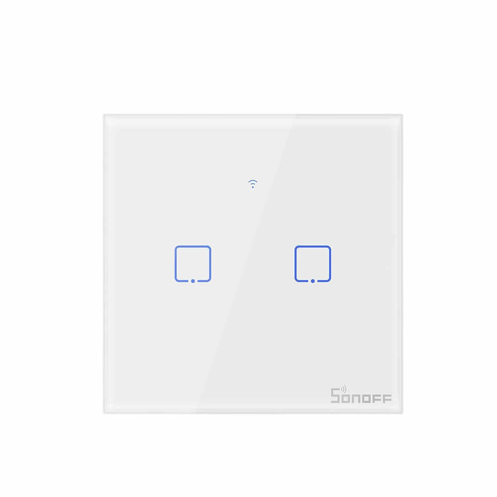 Intrerupator touch smart dublu WiFi Sonoff TX T1EU2C, 2.4 GHz, 433 MHz, alb