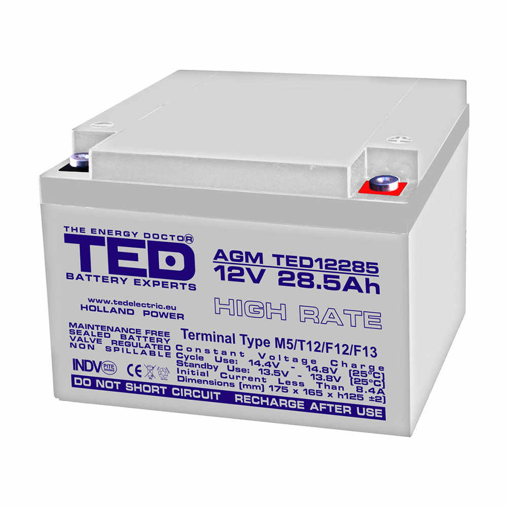 Acumulator TED AGM VRLA BA086208, 28.5 Ah, 12 V, M5
