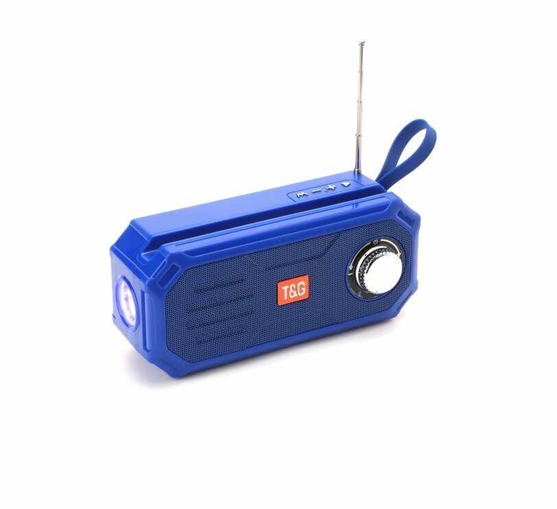 Boxa Portabila Bluetooth/ TF Card/ Radio FM/ USB/ AUX, Lanterna LED, Incarcare Solara, Antena, TG612, Albastru