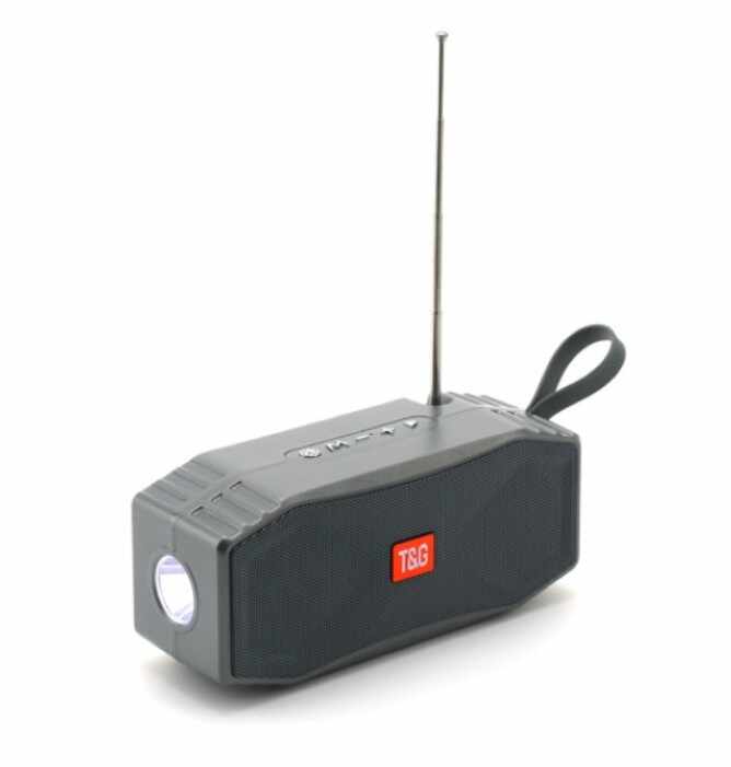 Boxa Portabila Bluetooth/ TF Card/ Radio FM/ USB/ AUX, Lanterna LED, Incarcare Solara, Antena, TG614, Gri