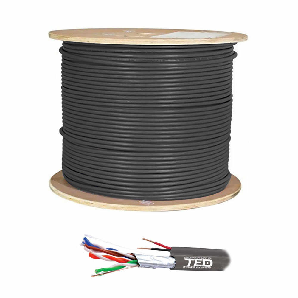 Cablu FTP 2x0.75 Cupru TED DZ083862, cat.5e, 4x2x0.5xAWG24, multifilare, ecranat, 100 MHz, rola 305 m