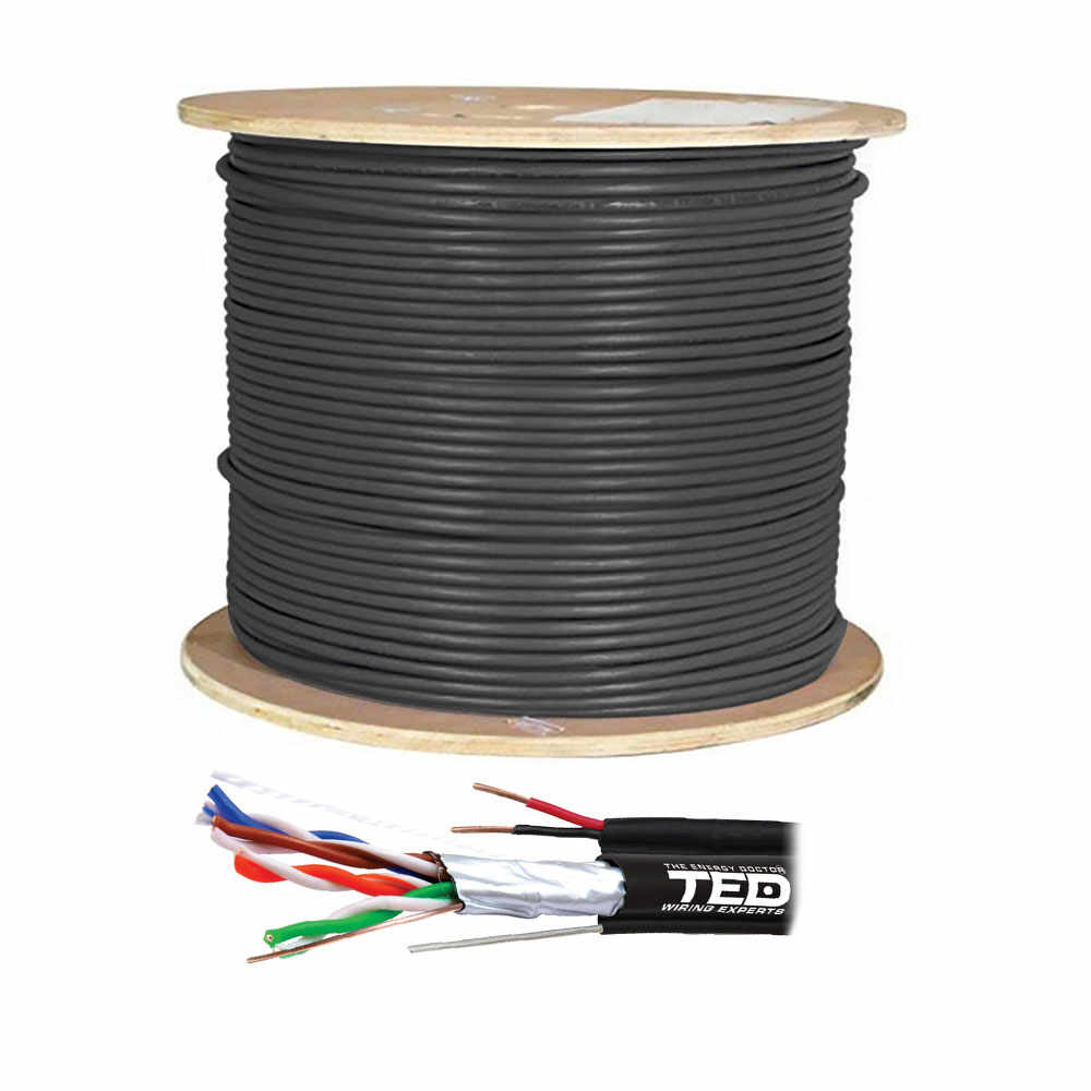 Cablu FTP Cupru integral cu sufa TED A0113839, cat.5e, 4x2x0.5xAWG24, 2x0.75 mm, rola 305 m